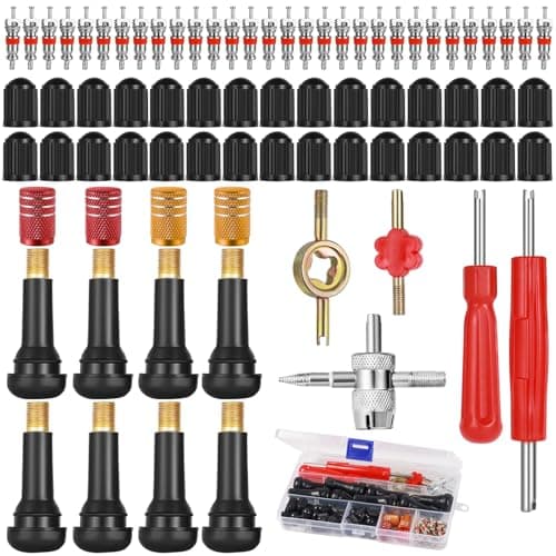 Image of MirraSwit 77 Pcs Car Tyre Valve Removal Tool Set, Tyre Valve Repair Kit, Schrader Valve Removal Tool, Valve Cores, Tire Valve Caps for Bicycle Auto Car