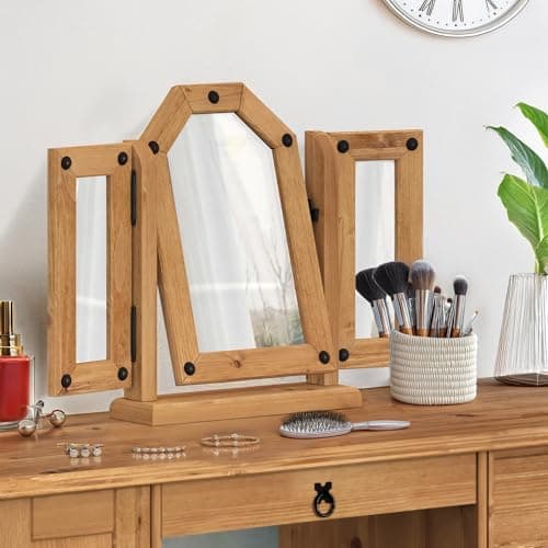 Image of Mercers Furniture Corona Triple Mirror Solid Wood Pine Wooden Mexican Style Dressing Table Bedroom 51cm High. 74cm Wide. 11cm Deep.