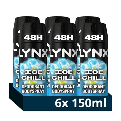 Image of Lynx Ice Chill Aerosol Body Spray Men's Deodorant Spray with an iced mint & lemon scent for 48 hours of odour-busting, high definition fragrance 6x 150 ml