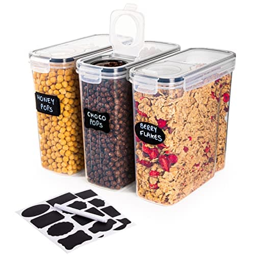 Image of nuovva Cereal Storage Containers – 3Pcs Set Plastic Food Storage Containers – Practical Cereal Dispenser – Food Grade and BPA Free – Durable and Easy to Use – Ideal for Cornflakes, Flour Storage