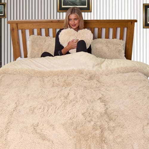 Image of Hug & Snug Luxury Fleece Bedding Set Warm & Cozy Super Soft Fluffy Fur Duvet Cover Set - Ultimate Comfort (Cream, Double)