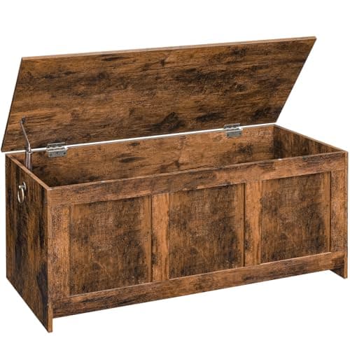 Image of HOOBRO Storage Chest, Wooden Storage Bench, Blanket Storage Box, Wooden Storages Chest Trunk, Large Toy Chest, Shoe Storage Bench, 100 cm, U-Shaped Opening, Rustic Brown EFG141CW01G1