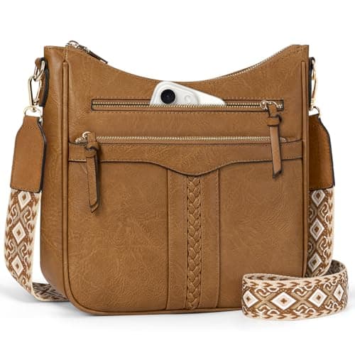 Image of RAINSMORE Cross Body Bag Women PU Leather Women's Cross-body Bags with Adjustable Wide Shoulder Strap Crossbody Bags for Women with Multiple Pockets Light Brown