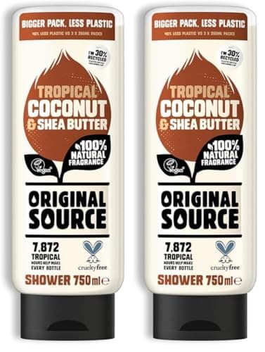 Image of Original Source Coconut and Shea Butter Shower Gel, 100 Percent Natural Fragrance, Vegan, Cruelty Free, Paraben Free, Large Bottle, 750 ml (Pack of 2)