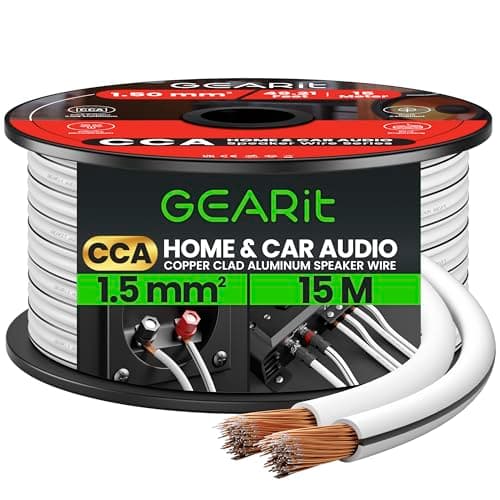 Image of GEARit 2x1.5mm² Speaker Cable 15m, 16 Gauge Speaker Wire with Polarity Markings, 16AWG Copper Clad Aluminum CCA Audio Cable for In-Wall Home Cinema, Car Audio Stereo, HiFi Surround Sound(White)