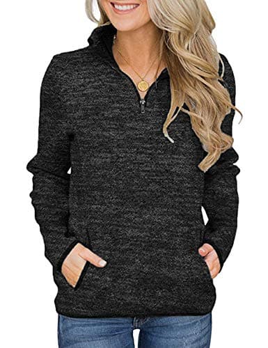 Image of iWoo Sweatshirt Woman Cosy Top Casual Long Sleeve Zip Stand Collar Jumper Ladies Clothing Without Hood Black M