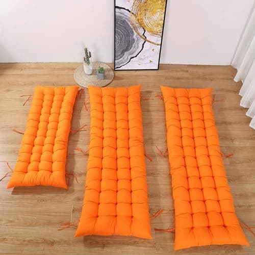 Image of Pongpai 2 3 Seater Bench Cushion for Garden Patio, Seat Pad for Bay Window Swing Chair Sofa Mattress Mat with Non-slip Straps, Indoor and Outdoor Use (Orange,48x120cm)