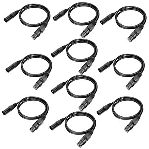 Image of WorldLite 1m DMX Cable, 10PCS 3.2ft DMX Signal Wires, 3-Pin XLR Male to Female Stage Light Signal Cable with Metal Connectors, Connection for DMX512 Stage & DJ Lighting Fixtures