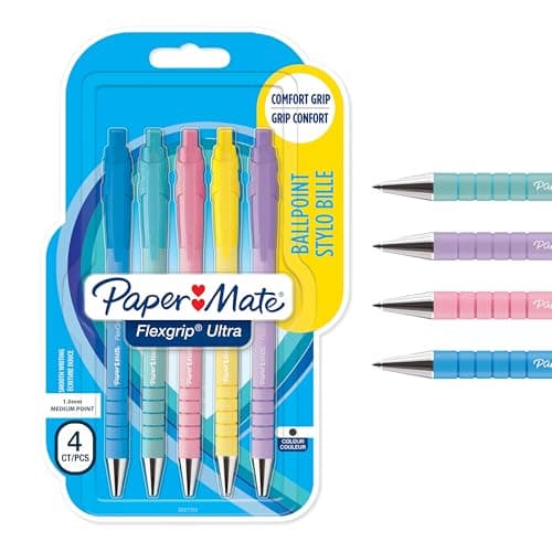 Image of Paper Mate Flexgrip Ultra Pastel Ballpoint Pens | Medium Point (1.0mm) | Black Ink | Pastel Barrels | 5 Count