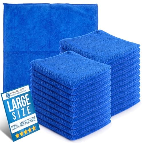 Image of Microfiber Cleaning Cloth, Large Size 40x40cm, Super Absorbent Lint Free Microfibre Cloths Cleaning for Home, Kitchen, Surface, Mirrors, Bathrooms, Motorbike, Car (Blue, 20)