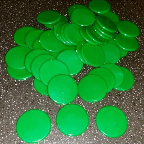 Image of Generic 22mm Plastic Green Game Counters, Pack of 50, Each 22mm x 1.6mm Thick, For Tabletop Games, Age 36+