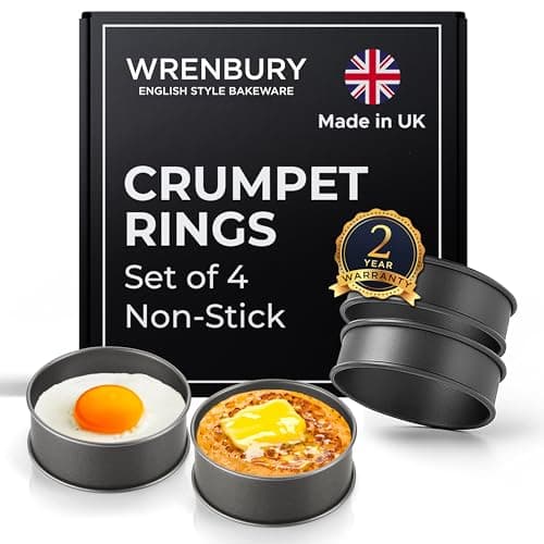 Image of Wrenbury Crumpet Rings - Made in England, Non-Stick Carbon Steel, Set of 4, Egg & Pancake Cooking, Easy Clean