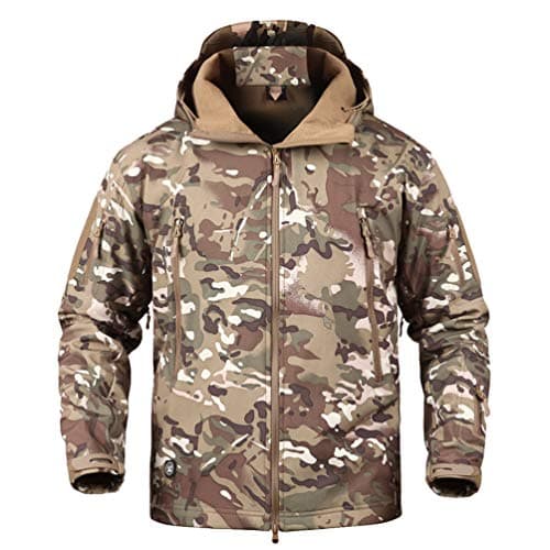 Image of Ketamyy Mens Camo Tactical Coat Hooded Autumn Winter Outdoor Army Military Softshell Fleece Lined Waterproof Windproof Warm Hunting Hiking Jacket CP M