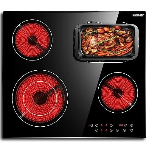 Image of Karinear Ceramic Hob, 60cm Built-in 4 Zones Electric Cooktop with Dual Oval Zone 6600W, Hard Wired, No Plug Included