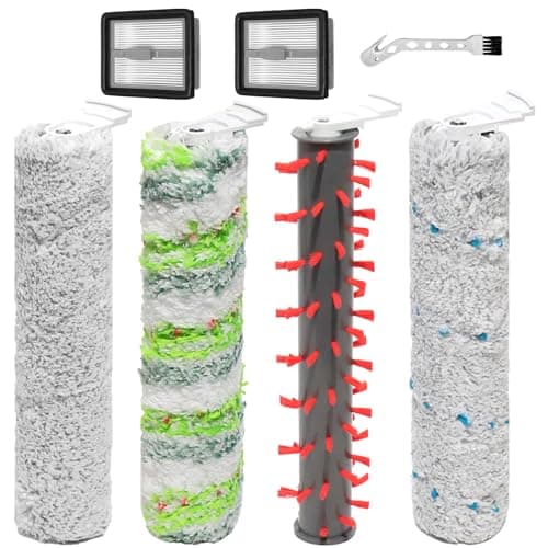 Image of KiimSin Brush Roll for Bissell CrossWave X7 Plus Cordless Pet, X7 Pro Pet 2955N,3479N,3011,3055, 3277,3279,3276A Wet and Dry Vacuum Cleaner Replacement Parts, 4 Brush Rollers + 2 HEPA Filters