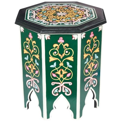 Image of Marrakesch Oriental Octagonal Side Table, 50 cm High x 40 cm Wide, Green Coloured, Hand-Painted Mango Wood, Fully Assembled