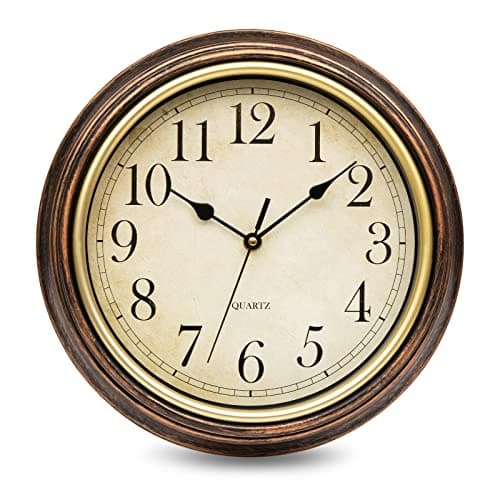 Image of ACCSHINE 12Inch Wall Clock Silent Non Ticking Kitchen Clock Battery Operated Decorative Large Vintage Wall Clocks for Living room, Kitchen, Bedroom, Office, Brown
