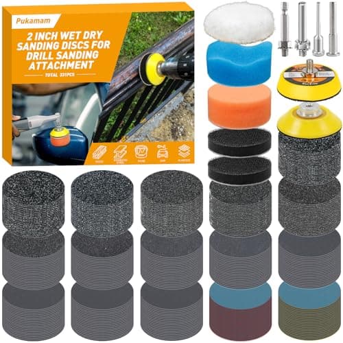 Image of Pukamam 331pcs 50mm Wet Dry Hook and Loop Sanding Discs 60-10000 Grit Sandpaper for Drill Sanding Attachment, Backing Pads Polishing Kit for Resin Wood Jewelry Metal