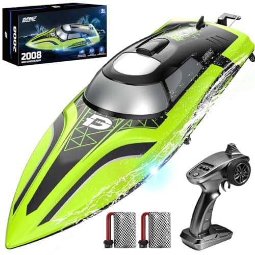 Image of DEERC RC Boat with LED Light, 30+ Mins, Self Righting Remote Control Boat for Pools & Lakes, 20+ MPH, 2.4GHz Racing Boats, 2 Battery, Pool Toys for Kids, Radio Controlled Watercraft