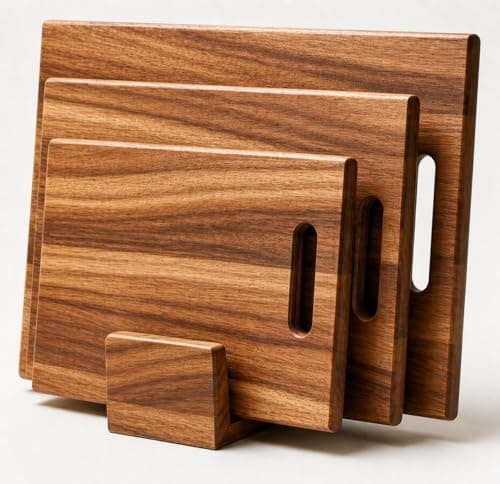 Image of Bierofaro Acacia Wooden Chopping Boards Set of 3, Cutting Board for Kitchen, Large Wood Chopping Board Set with Stand, Serving Tray for Cheese, Meat, Fruit and Vegetable