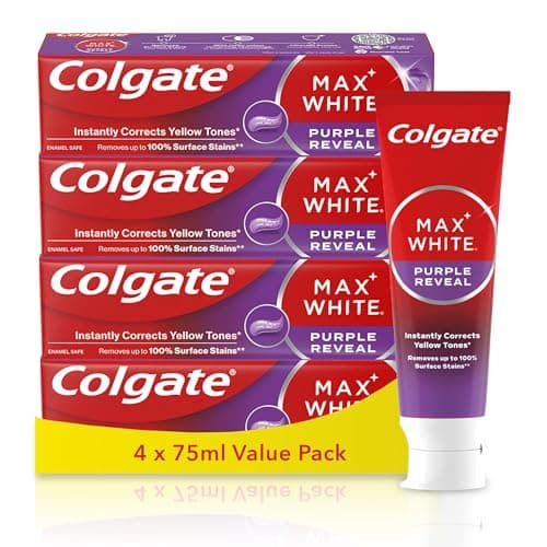 Image of COLGATE - Dentifirice Max White Purple Reveal - Tooth Whitener | Reveals Whiter Teeth Instantly* | Fluorine Mint Toothpaste | Fresh Breath | 4 x 75ml