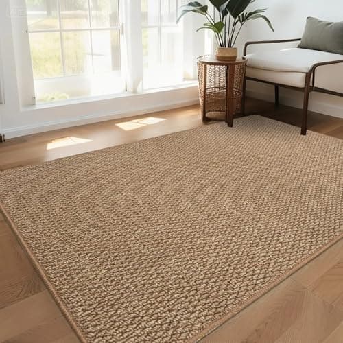 Image of USTIDE Large Sisal Living Room Rug - Natural Farmhouse Chunky Textured Washable Nonslip Bedroom Rug - No Shed Jute-Look, 150x200cm