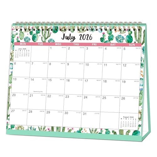 Image of Calendar 2026-2027 - Desk Calendar 2026-2027 UK, 18 Month Calendar from July 2026 - December 2027, 10" x 8.3", Stand Up Desk Calendar with Strong Twin-Wire Binding