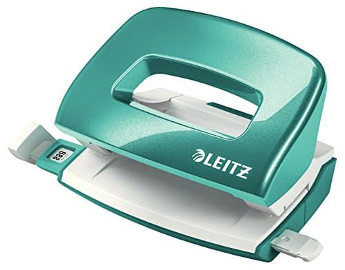 Image of Leitz Mini Hole Punch, 10 Sheets, Guide Bar with Format Markings, Metal, WOW Range, 50601051 - Ice Blue