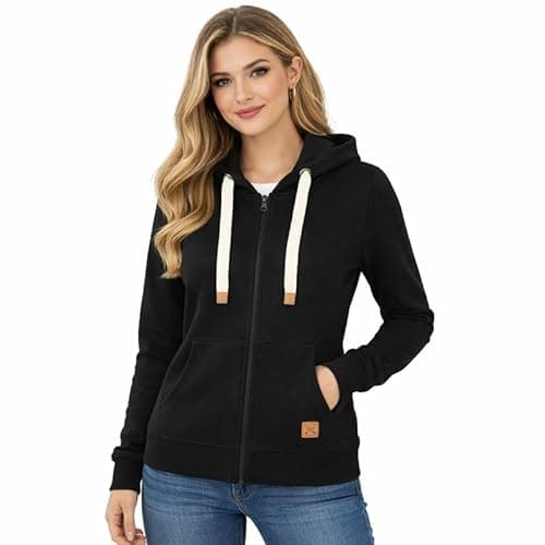 Image of Blu Apparel Womens Zip Hoodies Extra Warm women's Zipped Hoodie Ladies Plain Hoodie Winter Warm Fleece Lined Zip Up Jacket Sweatshirt ActivewearJumper (UK, Numeric, 18, Regular, Regular, Black)