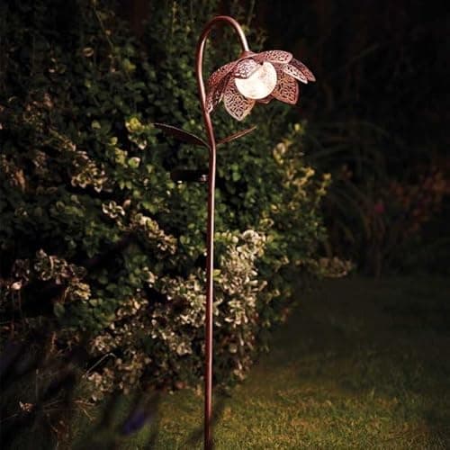Image of Garden Mile 90cm Metal Flower Solar Stake Lights Large Solar Lights Outdoor Garden Decorations Weatherproof Outdoor Stake Ornaments Perfect for Patio Lawn Yard Flowerbeds