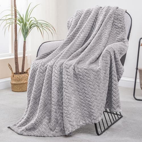 Image of Exclusivo Mezcla Fleece Throw Blanket for Sofa and Bed, 127x178 CM Soft Cozy Jacquard Flannel Blankets, Lightweight Fuzzy Plush Warm Throws for All Seasons, Light Grey