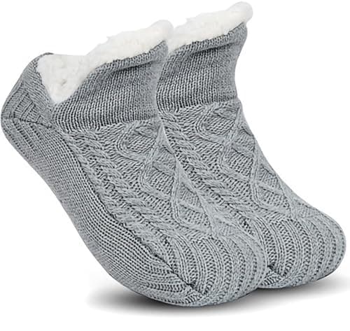 Image of Backche Kids Slipper Socks Non Slip Fleece Lined Fluffy Warm Age 4-6 Boys Girls Grey