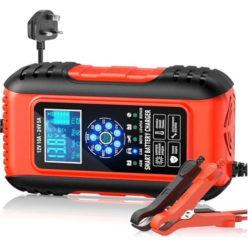 Image of 10Amp Car Battery Charger 12V/24V, 7 Stage Charging Smart Fully Automotive Battery Charger with Maintainer/Pulse Repair Charger Pack for Car, Motorcycle, Lead Acid Batteries & AGM