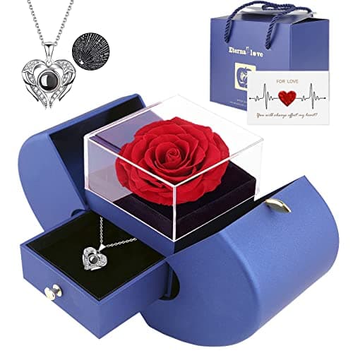 Image of Firestyle Preserved Real Rose Gifts for Women,Mum,Wife,Eternal Flowers Rose with I Love You Necklace in 100 Languages,Gifts for her on Birthday, Anniversary, Valentine's Day, Mother's Day, Christmas