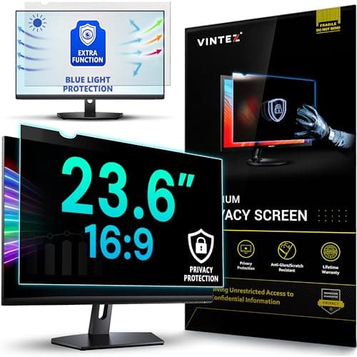 Image of VINTEZ 23.6 Inch 16:9 Privacy Screen for Computer Monitor and Laptop - Anti Glare Protector Film Blue Light Filter Eye Protection - Computer Screen Privacy Shield, [1 Pack]