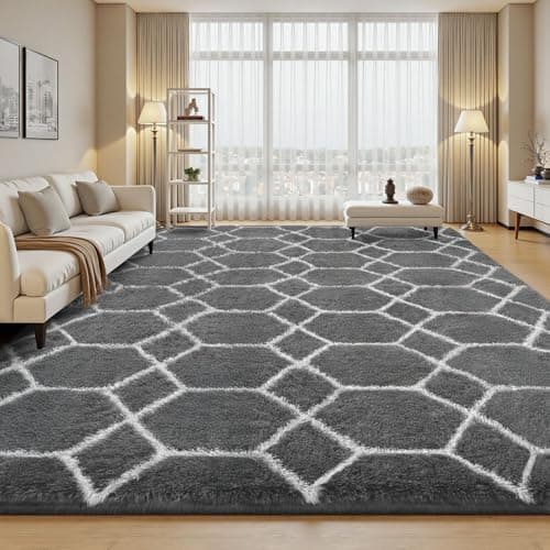 Image of Sour Lemon Rugs Living Room 240x340cm, Grey Area Rugs for Bedroom, Washable Anti Slip Large Shaggy Soft Rug Fluffy Modern Carpets Mat Beside Area Rug for Living Room Kids Room