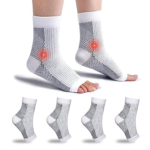 Image of 4 Pairs Ankle Support Neuropathy Compression Socks for Women Men Medical Plantar Fasciitis Socks Ankle Strap Brace Achilles Tendonitis Foot Support