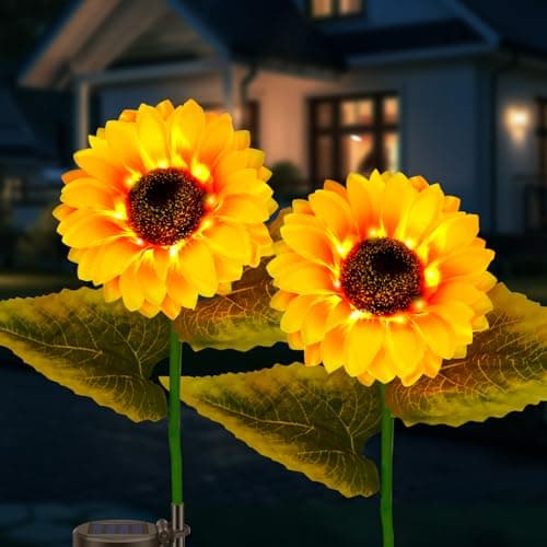 Image of SCNNC Solar Sunflower Lights Outdoor Garden Waterproof, Solar Powered Sunflower Garden Light Ornaments for Yard Pathway Patio Porch Flower Bed Cemetery Decorations, Pack of 2