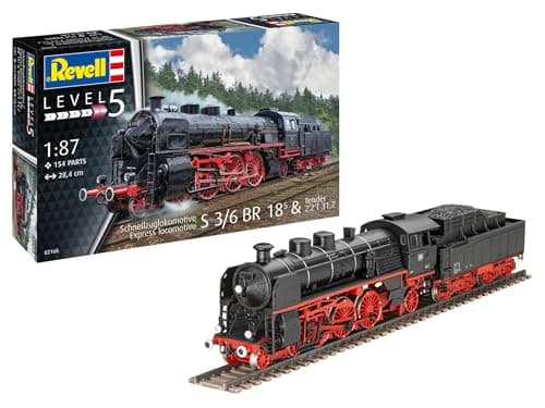 Image of Revell 02168 Express Locomotive S3/6 BR18(5) with Tender 2‘2’T 1:87 Scale Unbuilt/Unpainted Plastic Model Kit