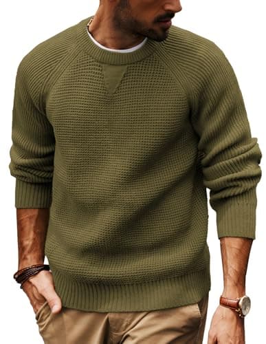 Image of PJ PAUL JONES Jumpers for Men Knitted Crew Neck Jumper Winter Soft Waffle Textured Pullover Sweaters S Dark Green