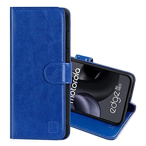 Image of 32nd Book Wallet PU Leather Flip Case Cover For Motorola Moto Edge 30 Neo, Design With Card Slot and Magnetic Closure - Deep Blue