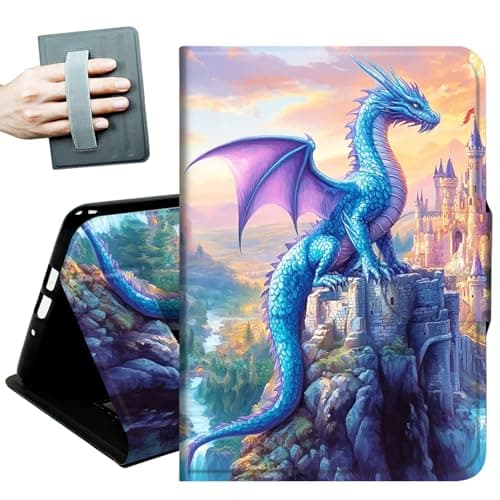 Image of Case for All-New Amazon Fire HD 10 & 10 Plus Tablet (13th/11th Generation, 2023/2021 Release),with Hand Straps and Auto Wake/Sleep Leather Multiple Angles Stand Smart Case,Castle and Purple Dragon