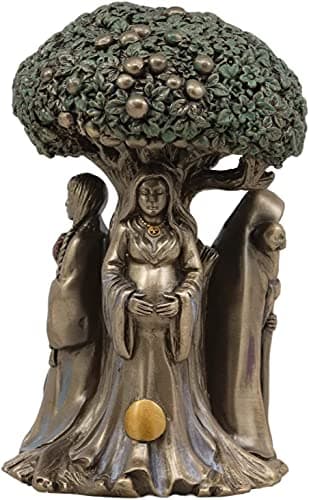 Image of Ebros Celtic Sacred Moon Triple Goddess Mother Maiden Crone Under Tree of Life Statue 5.5" Tall Hecate Brigid Wicca Wiccan Holy Trinity Decor Sculpture Decorative Figurine Cosmic Celestial Gods