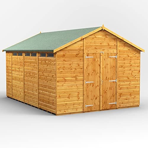 Image of Powersheds High Grade Premium Apex Wooden Security Shed with Double Door, PVC Window sills, made from 12mm extra thick Timber & Toughened Glass