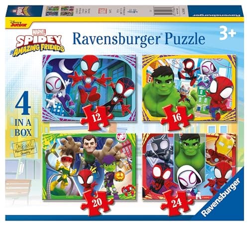 Image of Ravensburger Marvel Spidey & His Amazing Friends Spiderman Jigsaw Puzzles for Kids Age 3 Years Up - 4 in a Box (12, 16, 20, 24 Pieces)