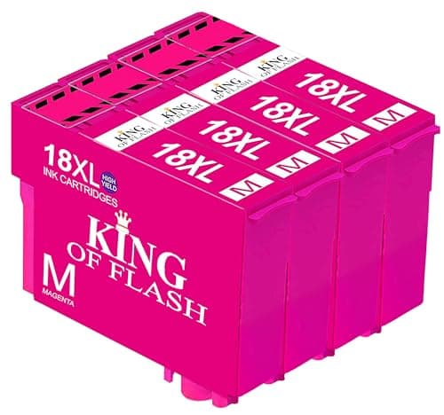 Image of KING OF FLASH Replacement for Epson 18 18XL Magenta Ink Cartridges Compatible for Epson Expression Home XP-425 XP-422 XP-415 XP-412 XP-325 XP-322 XP-315 XP-312 XP-225 XP-215 XP-212 XP-405 (4 Magenta)