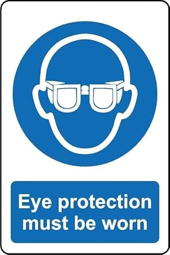 Image of Eye Protection Must Be Worn Safety Sign - Self Adhesive Sticker 200mm x 150mm Case (Pack of 5)