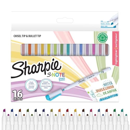 Image of Sharpie S-Note Duo Highlighters | Dual Ended Pastel Creative Markers | Bullet & Chisel Tip for HighlightingDrawingJournaling & More | 16 Count
