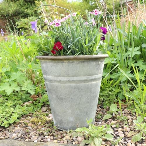 Image of Melody Maison Small Rustic Grey Metal Bucket Planter Pot - 23cm