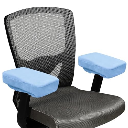 Image of SPRING SEAON Office Chair Arm Covers Soft Memory Foam Arm Rest Pads Short Plush Gaming Chair Armrest Cushion Provide Cushioning for Elbows and Forearms 2 Pack Chair Covers for Arms Light Blue